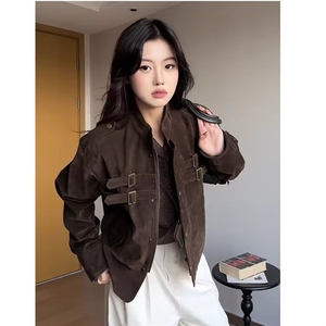 得物品质秋冬款男女立领夹克衫工装织带羊皮绒外套JK9200 P94图片