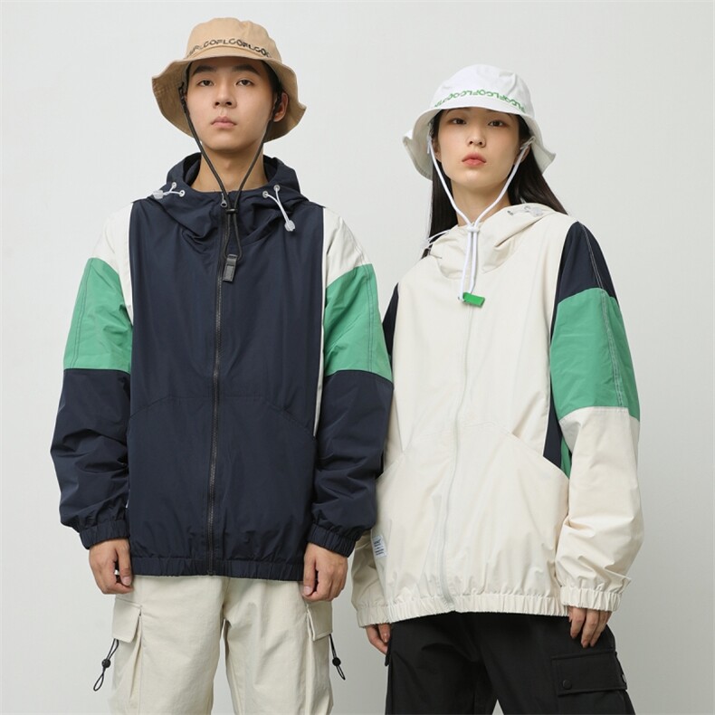 复古撞色连帽夹克男潮牌情侣冲锋衣美式工装外套A436-2219-P90,男装夹克,电商A436