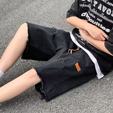 破洞牛仔裤男韩版潮流痞子帅高街2024夏季新款ins五分裤RK285-P35，男装牛仔裤，星座412-3