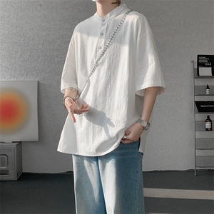 8XL-M中式立领棉麻T恤特大码亨利领亚麻短袖polo衫半袖DX1210/P45图片