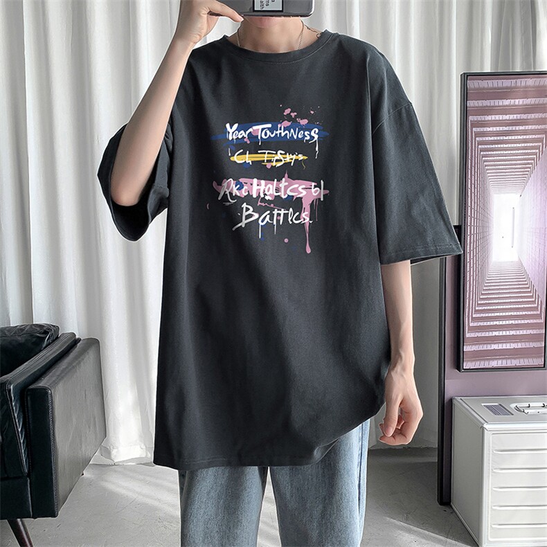 DF299-TP20-2023夏季潮流印花短袖t恤男生纯棉港风半袖体恤上衣,男装T恤,电商A102-1