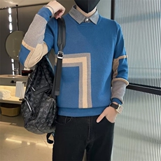 社会小伙春秋假两件衬衫领毛衣男韩版打底针织衫男外套M3347，男装针织衫/毛衣，星座1116A-2（原606A-1）