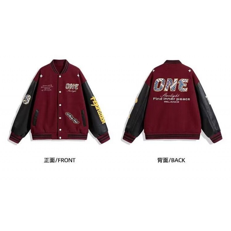 1506/QBF6300/P75潮牌情侣美式拼皮撞色单排扣棒球服夹克,男装夹克,星座1506