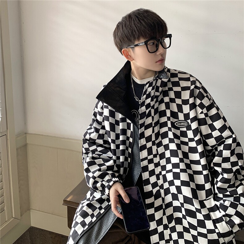 1港风两面穿大码M-5XL格子PU皮鳄鱼纹皮衣夹克男JK8753P110控149图片