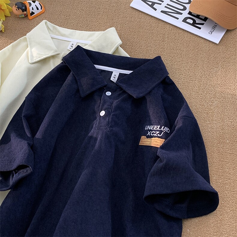 2023夏季新款港风复古纯色翻领短袖衬衫五分袖POLO衫ZX171-P35,男装T恤,星座313A(原308A-2)