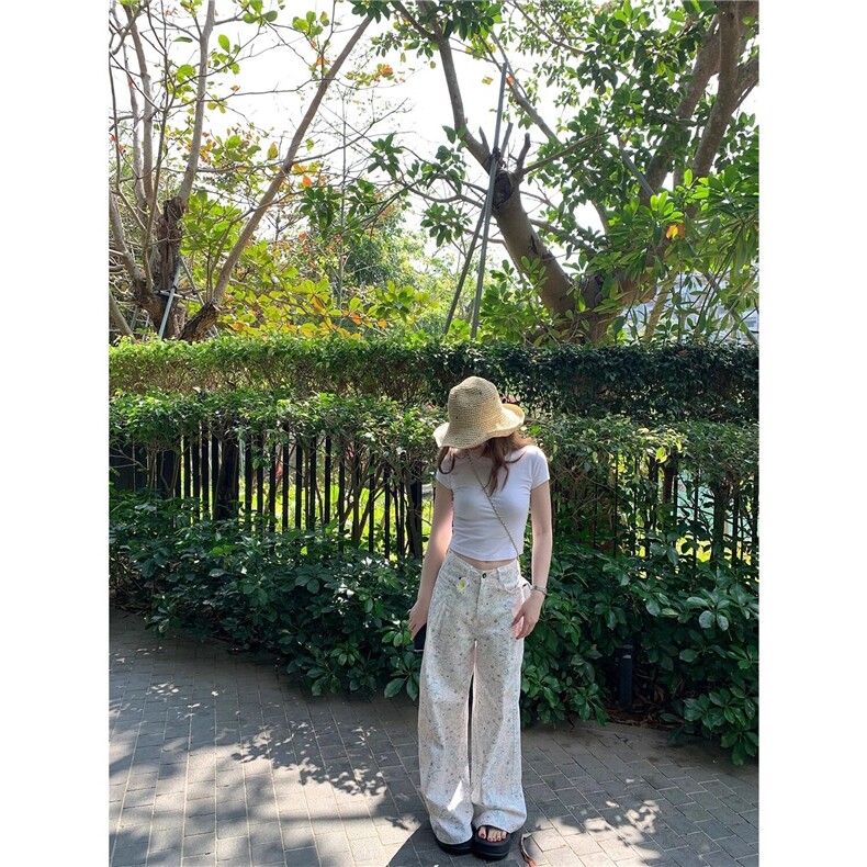 小鱼裤女白色卡通直筒阔腿裤女宽松,男装休闲裤,星座506A