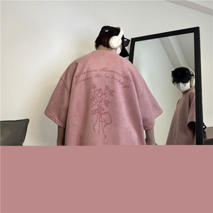 麂皮绒烧花美式复古街头潮牌t恤重磅中性XZ301B-JB4301-p28图片