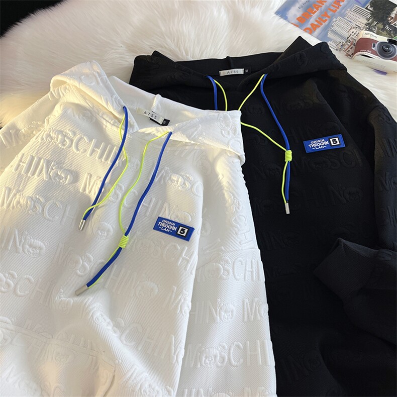 秋冬港风ins连帽卫衣男小熊提花外套加肥加大码大码胖子男装外套，女装短外套，星座909-2（原星座717-2）