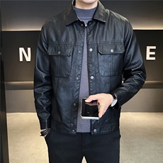 加绒加厚皮夹克男秋冬季2025新款工装口袋外套A313-8861-P148，男装夹克，电商A313
