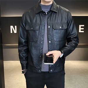 加绒加厚皮夹克男秋冬季2025新款工装口袋外套 A313-8861-P148图片