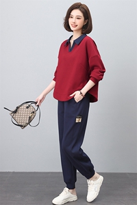 春秋韩版大码遮肉复古洋气两件套女士休闲套装2025新款图片