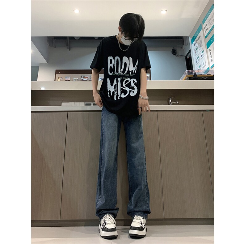 现货24春夏渐变复古蓝黑色宽松直筒阔腿牛仔裤男K5806-P50,男装牛仔裤,星座205