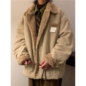 美式复古灯芯绒棉服外套潮牌vintage棉衣男情侣宽松棉袄65571-P70图片