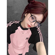 黑袖拼粉色