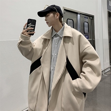 秋冬不规则拉链外套男英伦雅痞男装高级感夹克毛呢大衣W6607-P68，男装夹克，星座512-2