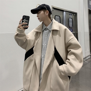 秋冬不规则拉链外套男英伦雅痞男装高级感夹克毛呢大衣 W6607-P68图片