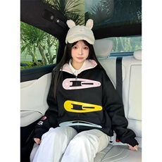 卫衣外套春秋新款设计感发夹宽松灰色开衫拉链连帽长袖上衣W3633，女装短外套，星座601-1
