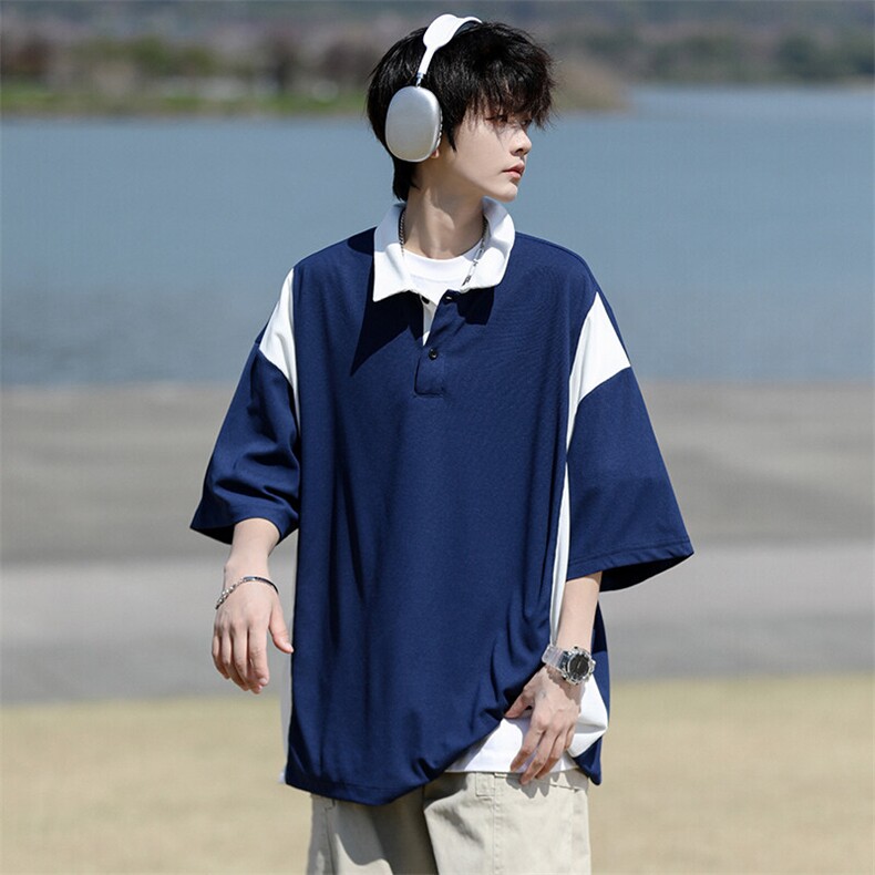 8XL-M拼接撞色短袖t恤男款夏季新款半袖POLO衫加肥加大码DT004P38,男装Polo衫,电商B312