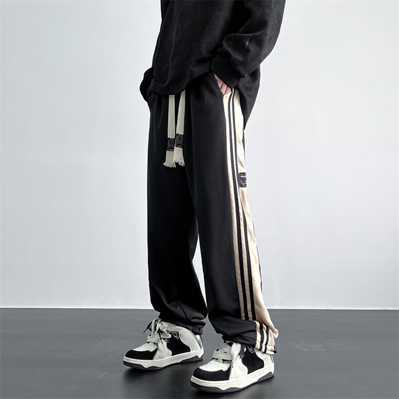 潮牌ins高街垂感休闲阔腿裤夏季薄款侧条纹直筒卫裤男K7123-P35,男装休闲裤,星座512-4
