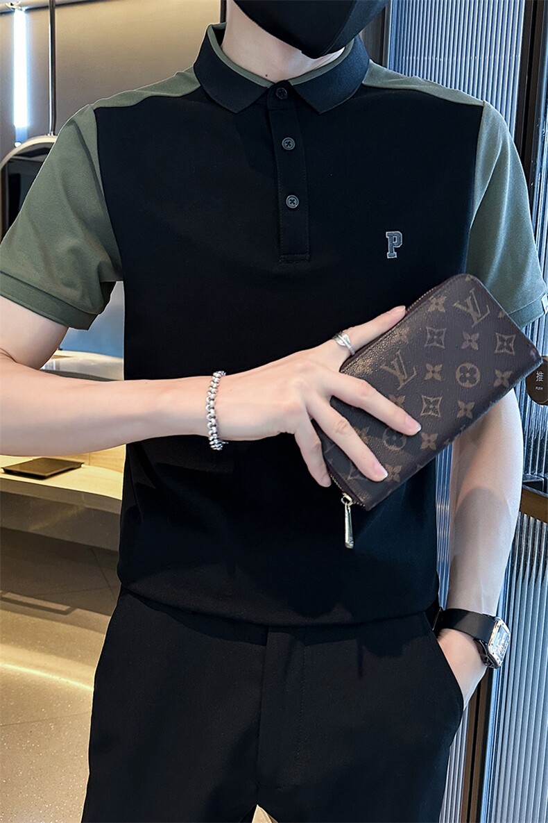 2026夏季拼接刺绣翻领短袖T恤Polo衫设计感半袖上衣D342-T0263,男装T恤,电商D342