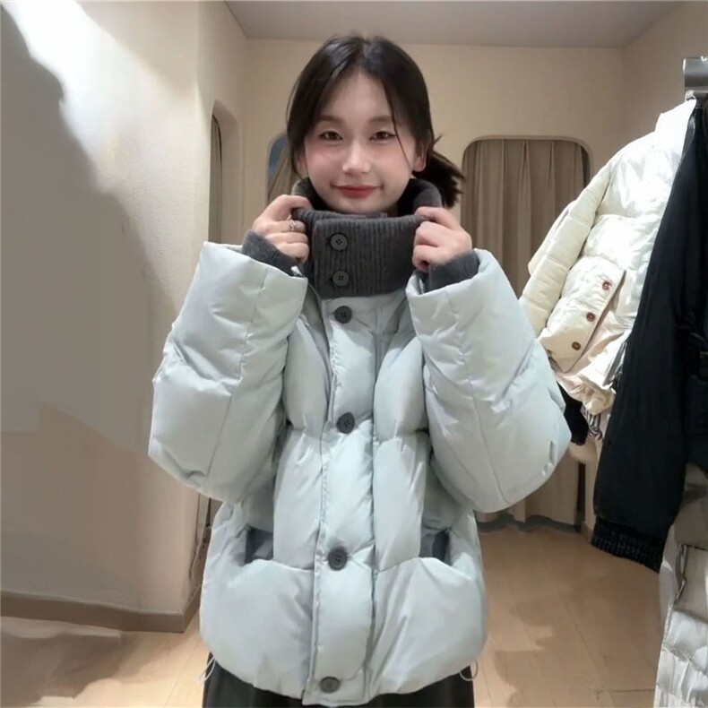 韩系奶乎乎慵懒感棉服马甲叠穿灰色针织衫女秋图片