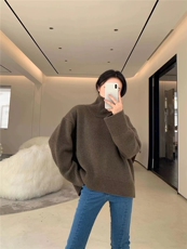慵懒风打底针织衫毛衣女秋冬季新款百搭高领宽松套头气质上衣，女装针织衫/毛衣，半城羊绒