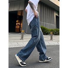 美式高街vibe风直筒长裤欧美痞帅男hiphop复古水洗拼接工装牛仔裤，男装牛仔裤，星座301D-4(原星座1004-4）