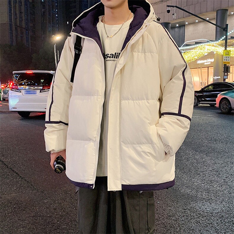 拼色条纹棉服男连帽宽松潮流冬季加厚保暖棉袄青少年男生棉衣外套，男装棉衣，电商A409-1