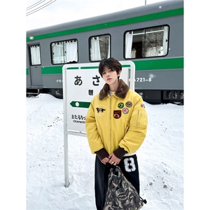 2025美式复古徽章刺绣飞行夹克棉衣男女毛领加厚保暖派克棉服图片