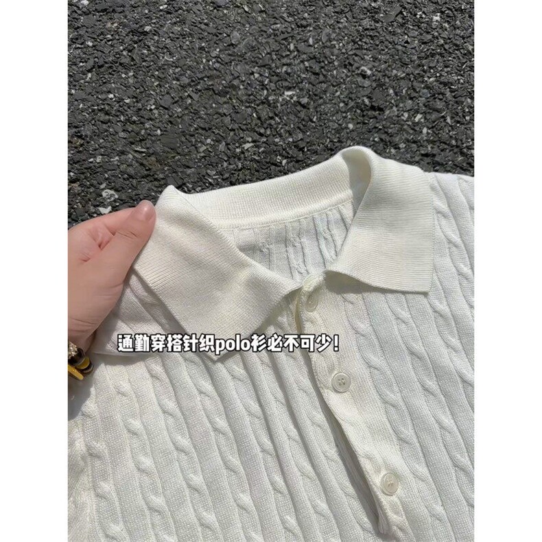 老钱风针织polo衫男款夏季美式亨利V领T恤青少年高级感miu系短袖,男装针织衫/毛衣,星座809A(原222-1)