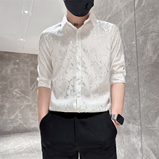 店主风社会小伙男士七分袖衬衫男痞帅修身衬衣301A-1/CS420/P55，男装衬衫，星座301A-1