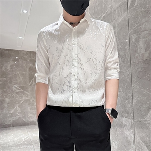 店主风社会小伙男士七分袖衬衫男痞帅修身衬衣301A-1/CS420/P55图片
