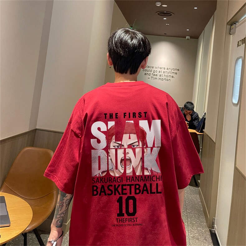 特P19控38230g重磅纯棉灌篮高手印花港风短袖t恤男DT3139,男装T恤,电商B370