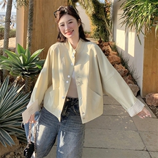 高级小众韩系慵懒chic黄色外套女春秋季超火好看工装短款夹克上衣，女装短外套，2C129