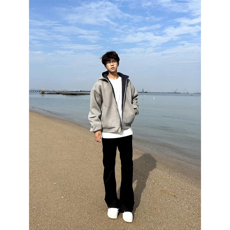 抖音得物高品质二开26春装美式重磅宽松结构双面连帽卫衣外套W68,女装短外套,电商A486