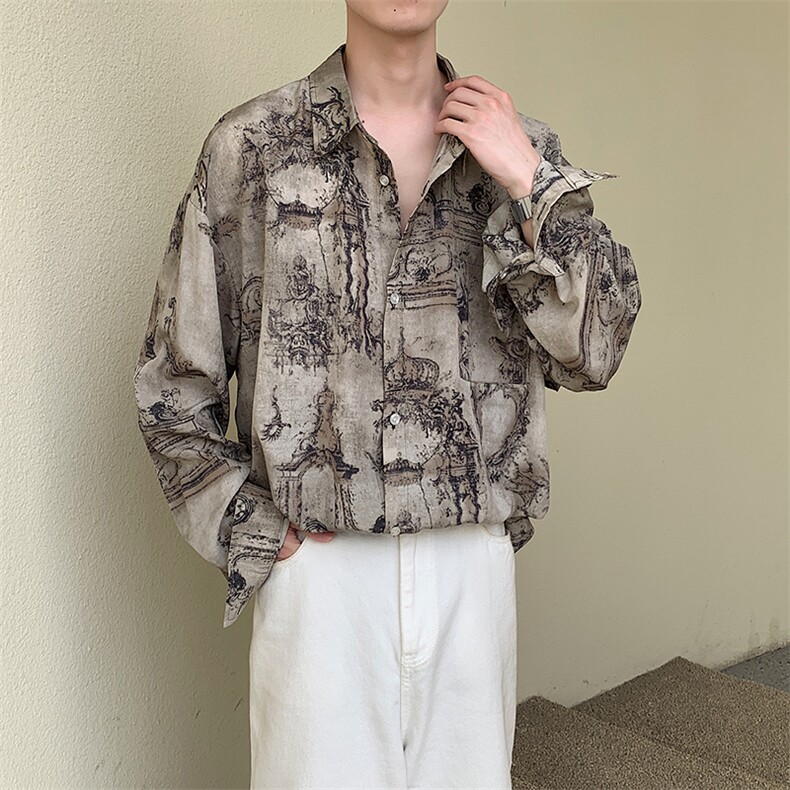 风水墨画高级感上衣男式衬衣复古衬衣男装春225-2-CS706-P40,男装衬衫,星座225-2