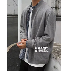 拼接格子假两件针织开衫宽松韩系学院风休闲针织衫毛衣ZZS12P65，男装针织衫/毛衣，电商D256