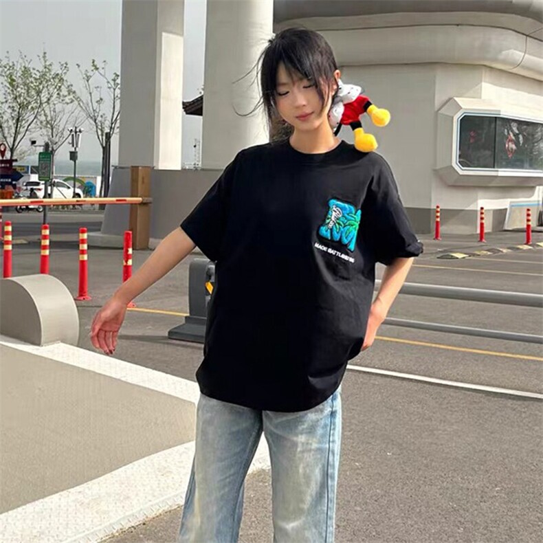万针全刺绣工艺抖音得物高品质260克重磅纯棉双纱美式高街短袖T恤,男装T恤,电商A486