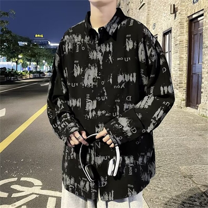 潮日常长袖印花衬衫时尚男原宿新款青春流行SC137P28,男装衬衫,星座1116-2