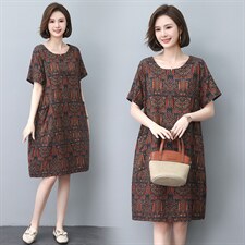 长期现货，碎花棉麻连衣裙女夏季2023新款复古高端宽松大码潮，女装连衣裙，涵誉