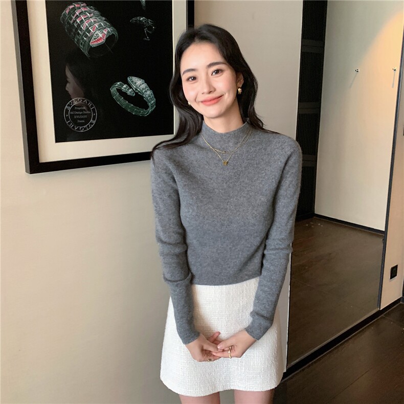 2025秋冬百搭时尚简约半高领打底修身显瘦舒适保暖打底衫,女装羊绒衫,玛卡隆羊绒