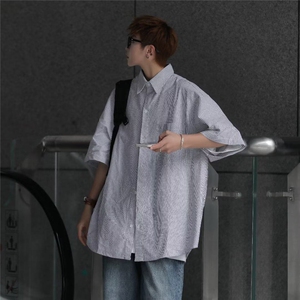 夏衬衫男条纹韩版潮文艺2025新款ins宽松百搭短袖衬衣CY138-P30图片
