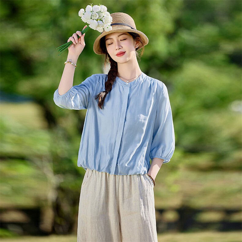 2026年夏季文艺风女宽松亲肤透气常规长袖外套,女装衬衫,江南依恋