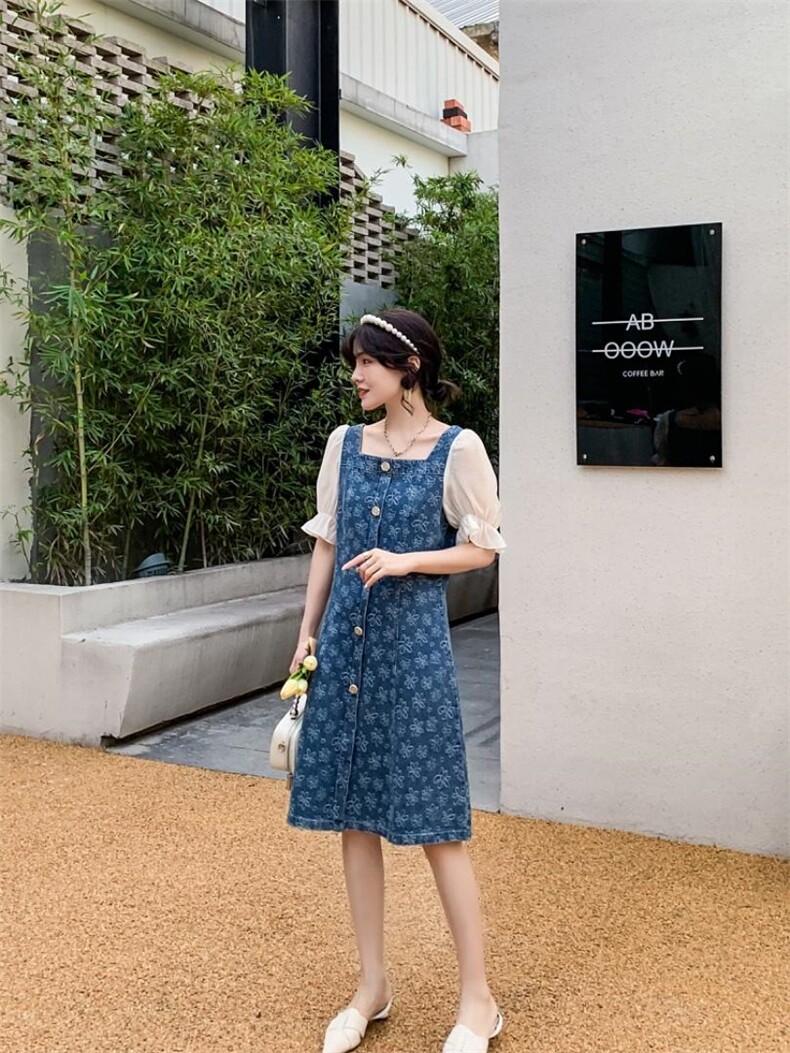 夏季新款工艺牛仔拼接连衣裙，女装连衣裙，蕃米莉