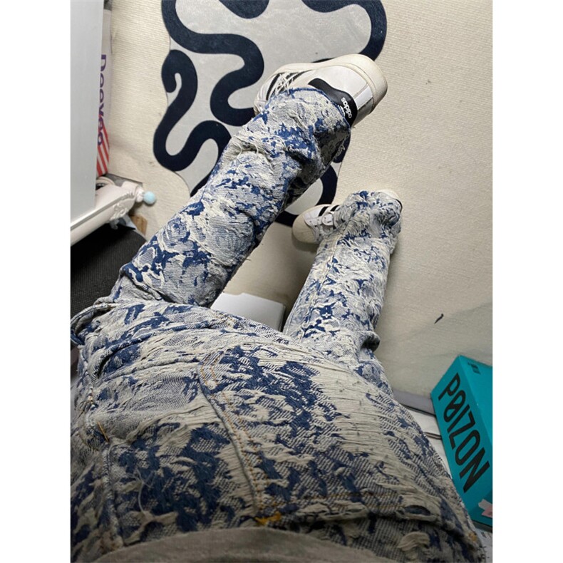 【有货】1197CC-特P76青花瓷牛仔裤男女设计感直筒裤子,男装牛仔裤,星座1007（原301D）