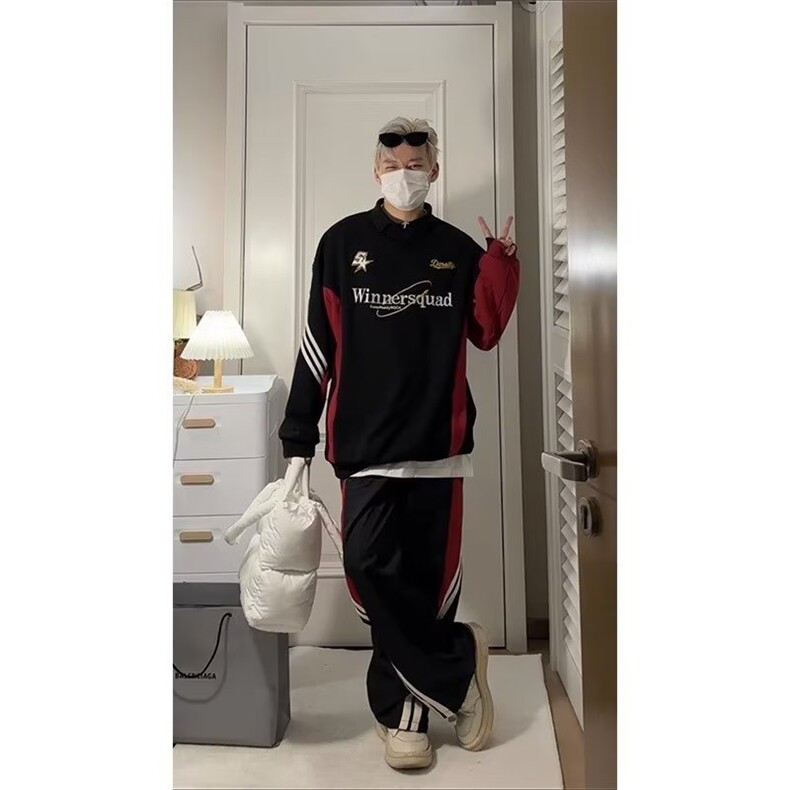 卫衣男款秋季美式高街潮牌痞帅上衣服撞色拼接宽松赛车服运动外套,女装短外套,星座218-1（原230）