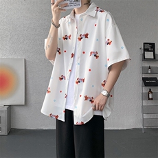 8XL-M腊肠狗花衬衫男短袖夏季冰丝薄款花衬衣寸衫外套DC28003P38，男装T恤，电商B312