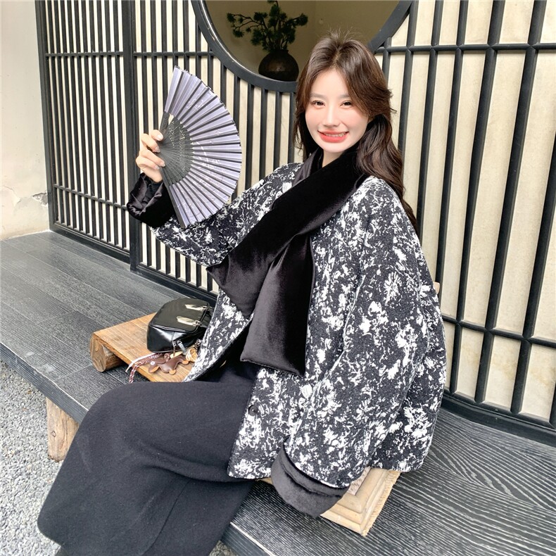 文艺范复古围巾款丝绒拼接羽绒服女冬季2025新款90白鸭绒保暖外套,女装羽绒服,慧尚2-185