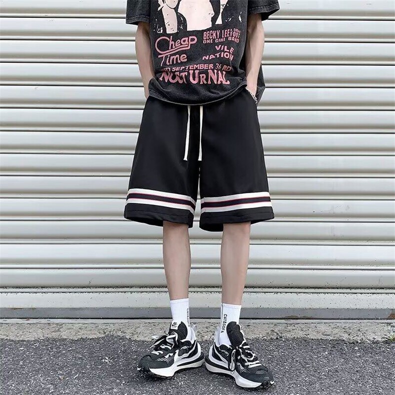夏季百搭休闲时尚条纹直筒五分裤男士日系风宽松简约痞帅运动短裤,男装休闲裤,星座506