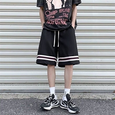 夏季百搭休闲时尚条纹直筒五分裤男士日系风宽松简约痞帅运动短裤，男装休闲裤，星座506